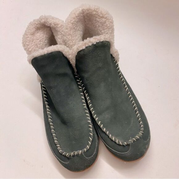 Blondo Serene Waterproof Green Suede Moc Slipper shoes boots sherpa lined 7 - Picture 1 of 8